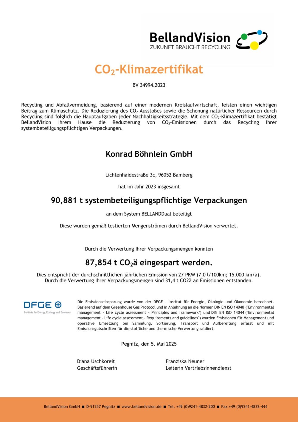 Konrad Böhnlein GmbH | Unser Beitrag zum Klimaschutz: CO₂-Einsparung durch Verpackungsrecycling